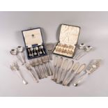 A SET OF SIX SILVER COFFEE SPOONS AND A GROUP OF PLATED FLATWARE (QTY)