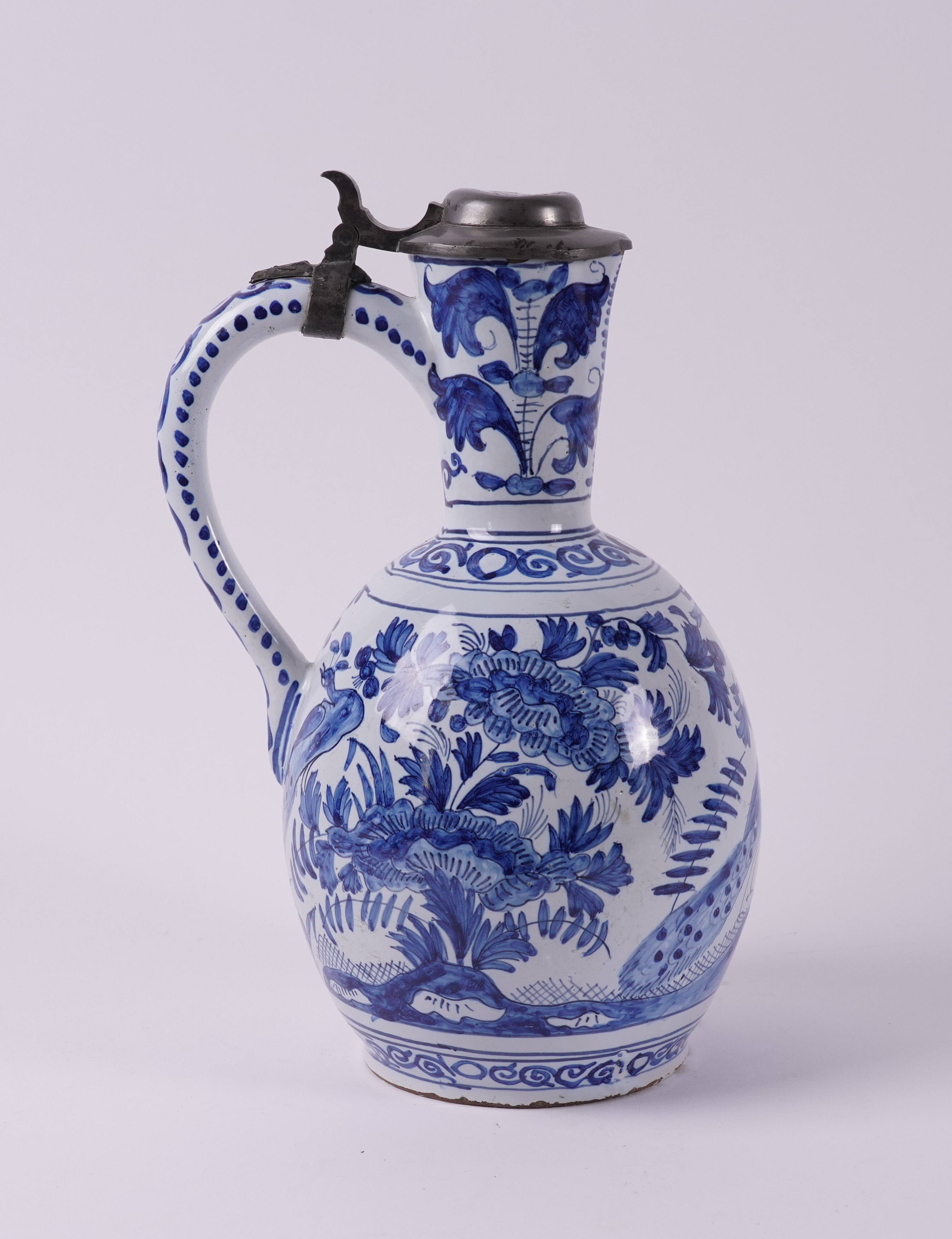 A DUTCH DELFT PEWTER MOUNTED BLUE AND WHITE JUG - Image 3 of 6