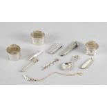 THREE SILVER NAPKIN RINGS AND EIGHT FURTHER ITEMS (11)
