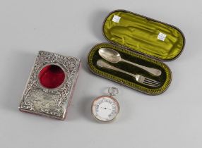 A BAROMETER AND A CHRISTENING SET (2)