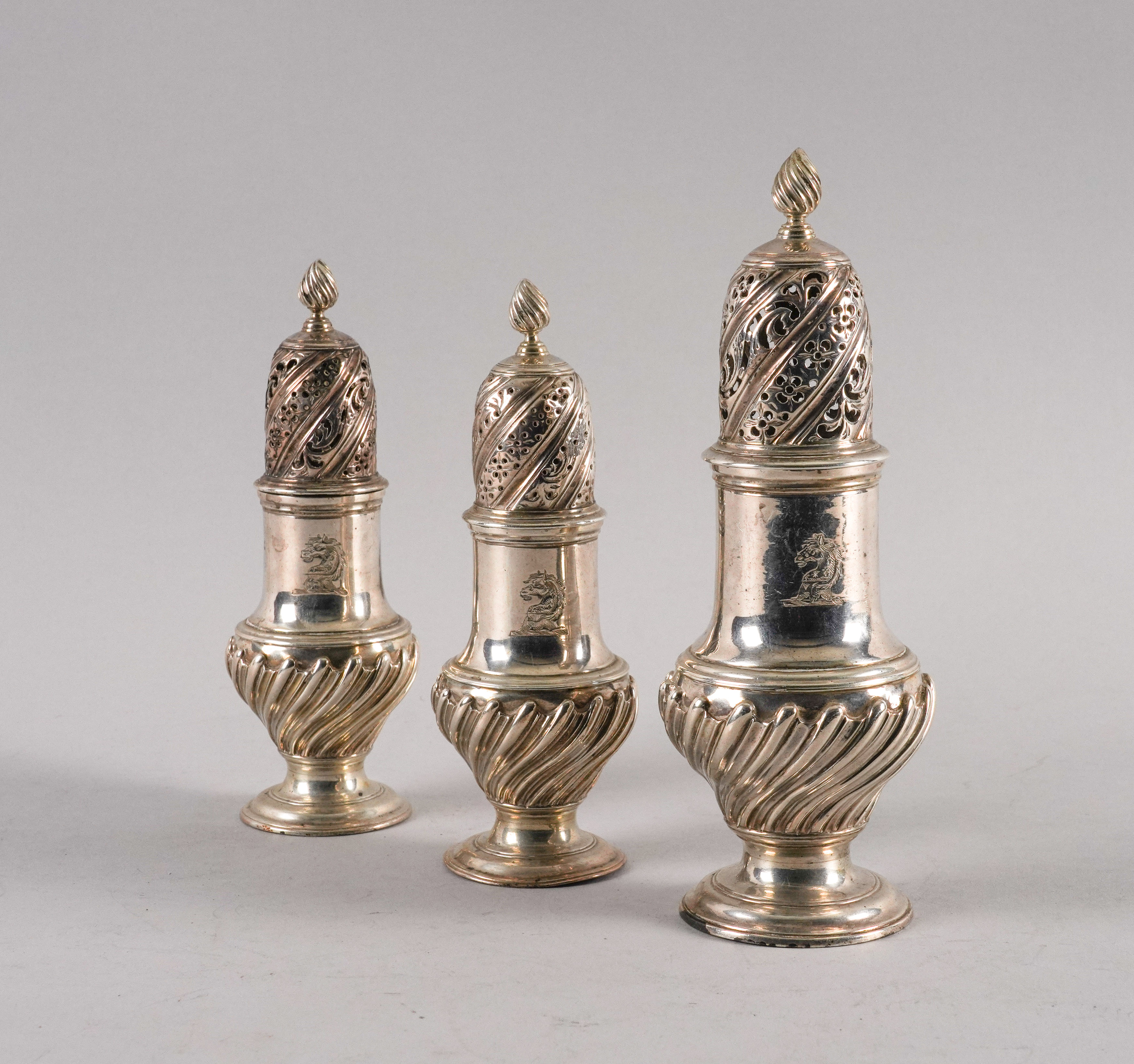 A SET OF THREE LATE GEORGE II SILVER CASTERS (3) - Image 2 of 5