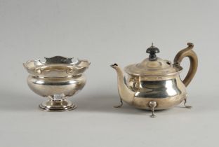 A SILVER TEAPOT AND A SILVER BOWL (2)