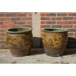 A PAIR OF LARGE CHINESE BROWN GLAZED GARDEN POTS (2)