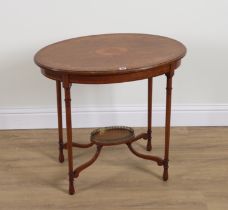 AN EDWARDIAN SATINWOOD INLAID MAHOGANY OVAL TWO TIER OCCASIONAL TABLE