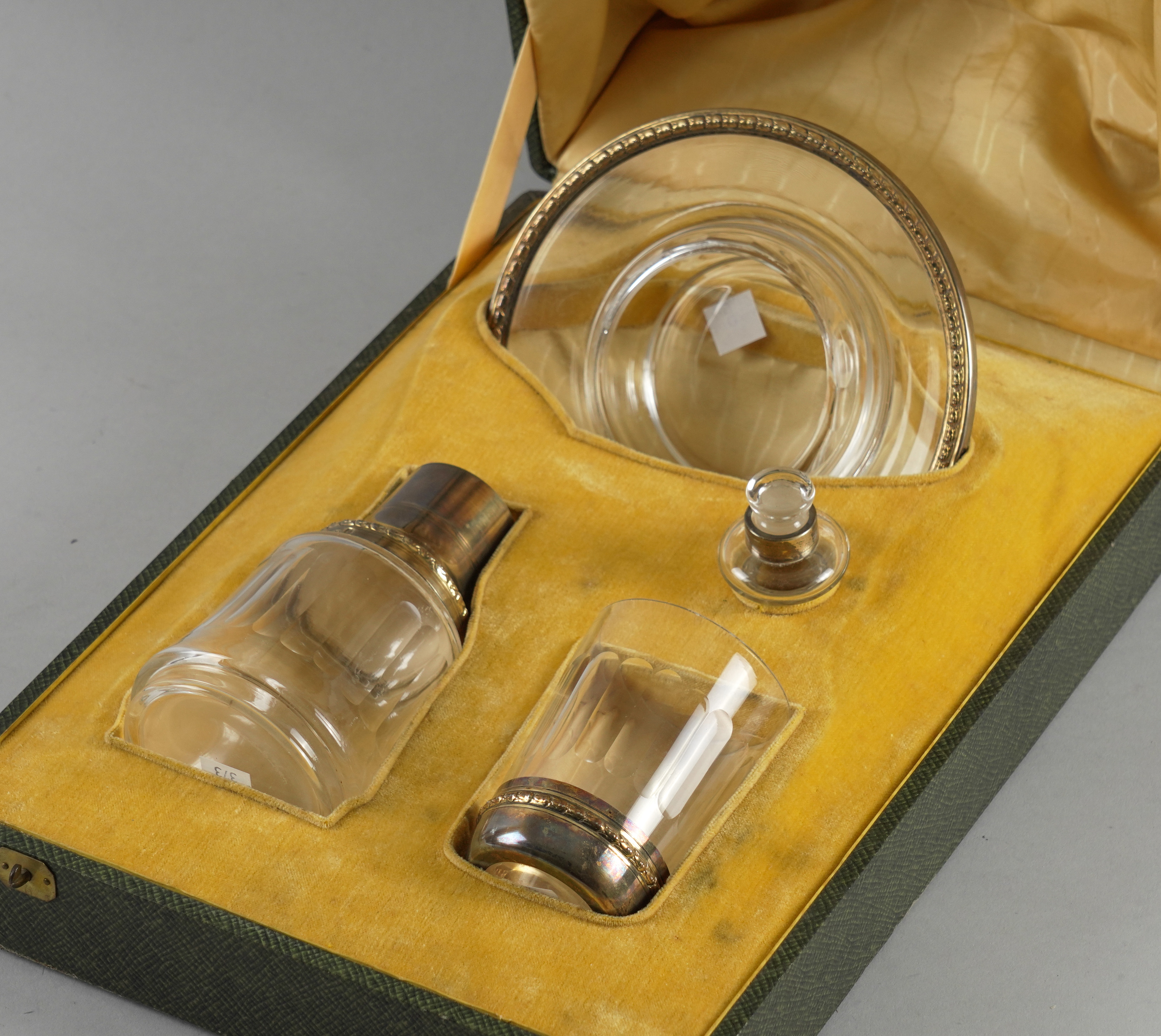 A FRENCH SILVER GILT MOUNTED GLASS CARAFE SET - Image 2 of 2