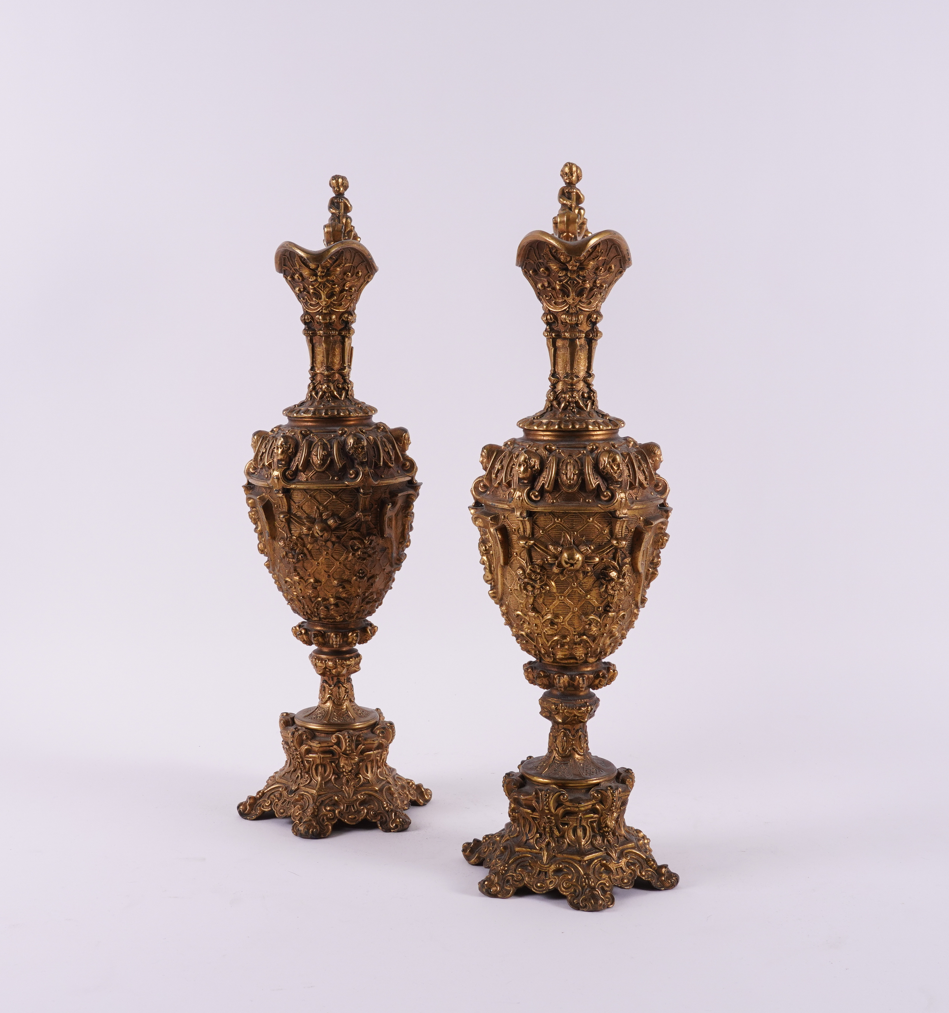 A PAIR OF LATE VICTORIAN GILT-METAL ORNAMENTAL EWERS (2) - Image 3 of 4
