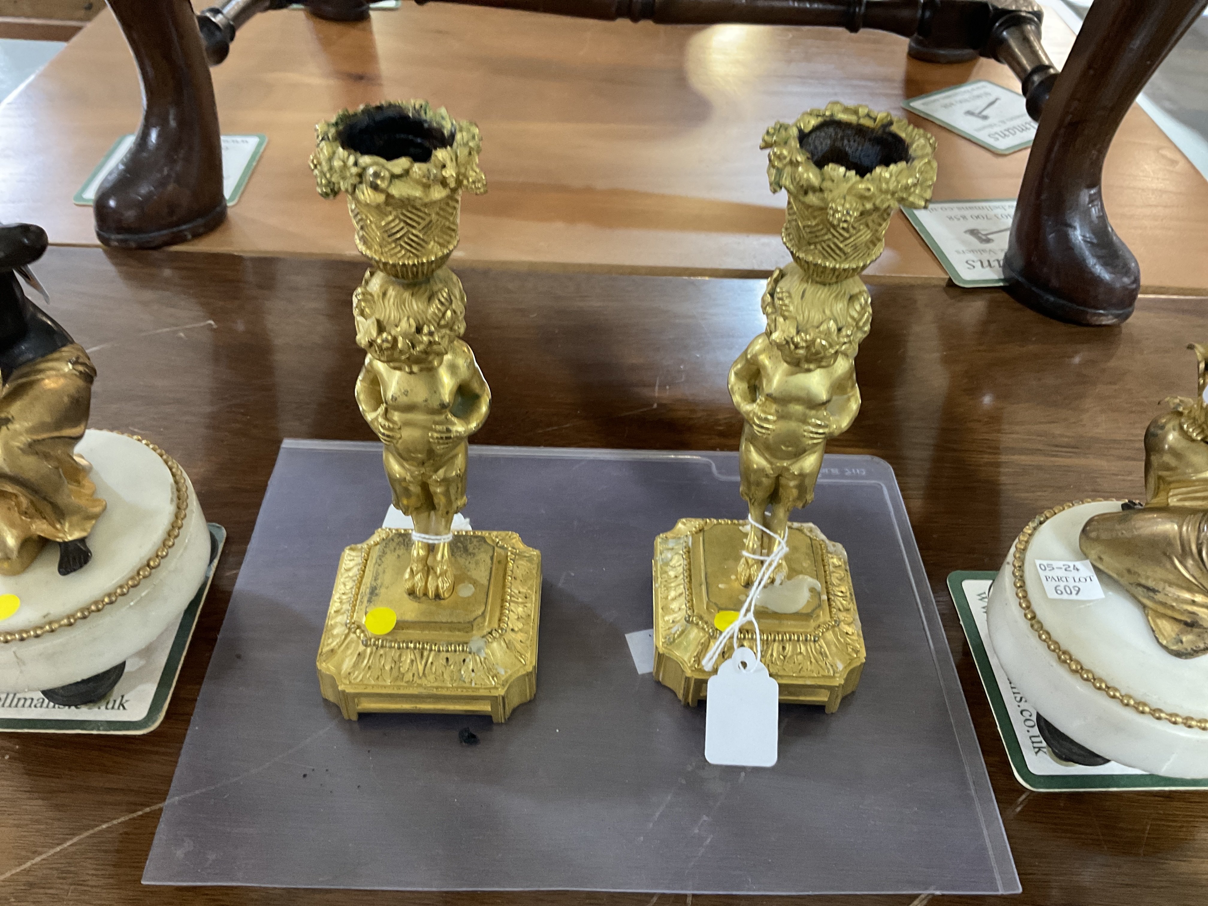 TWO PAIRS OF FRENCH LOUIS XVI STYLE GILT-BRONZE CANDLESTICKS (4) - Image 4 of 5
