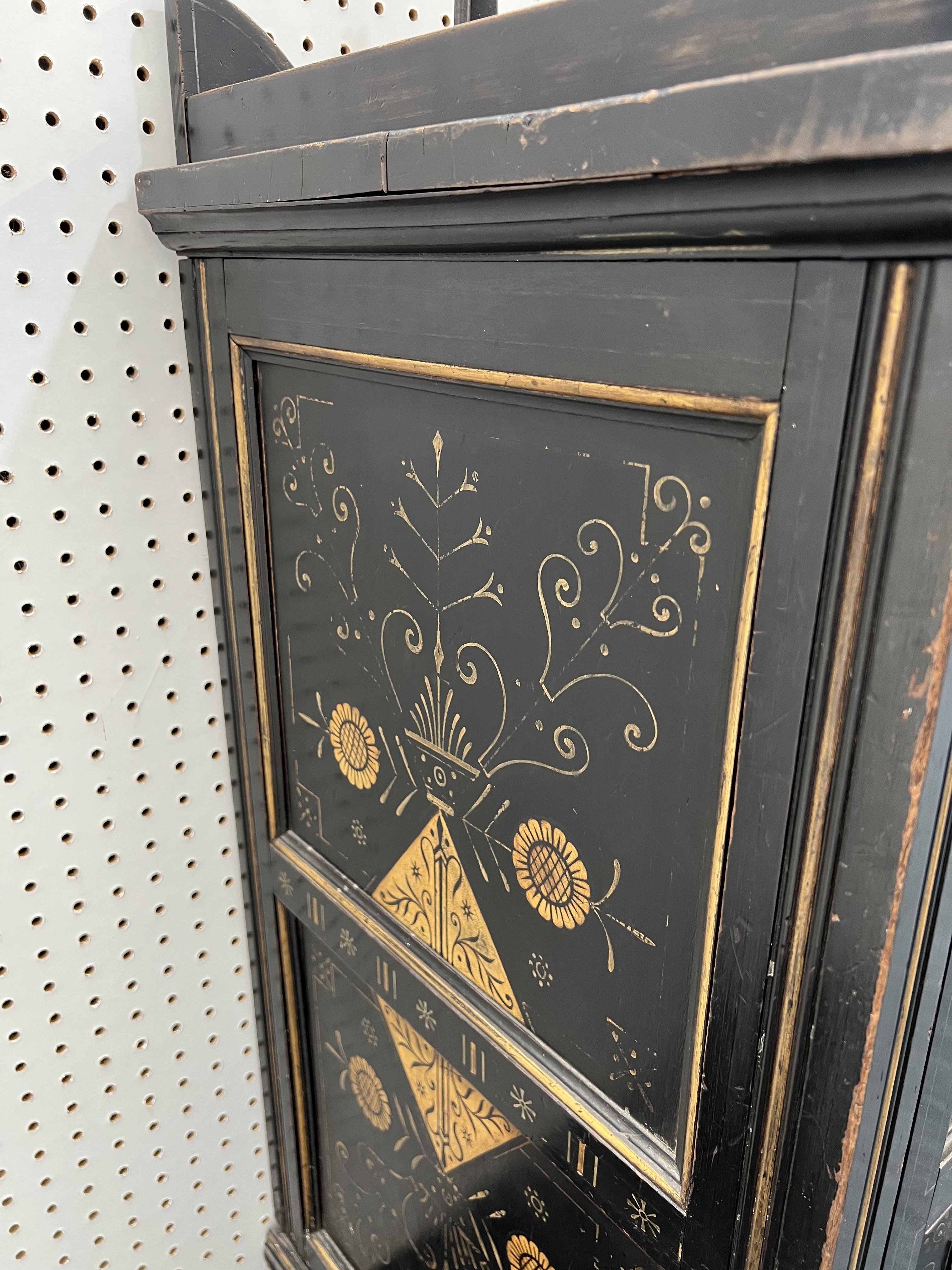 AN AESTHETIC MOVEMENT BLACK LACQUER AND POLYCHROME PAINTED FOUR DOOR SIDE CABINET - Image 15 of 15