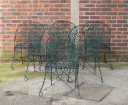 A SET OF SIX EARLY 20TH CENTURY GREEN PAINTED WIREWORK GARDEN CHAIRS (6)