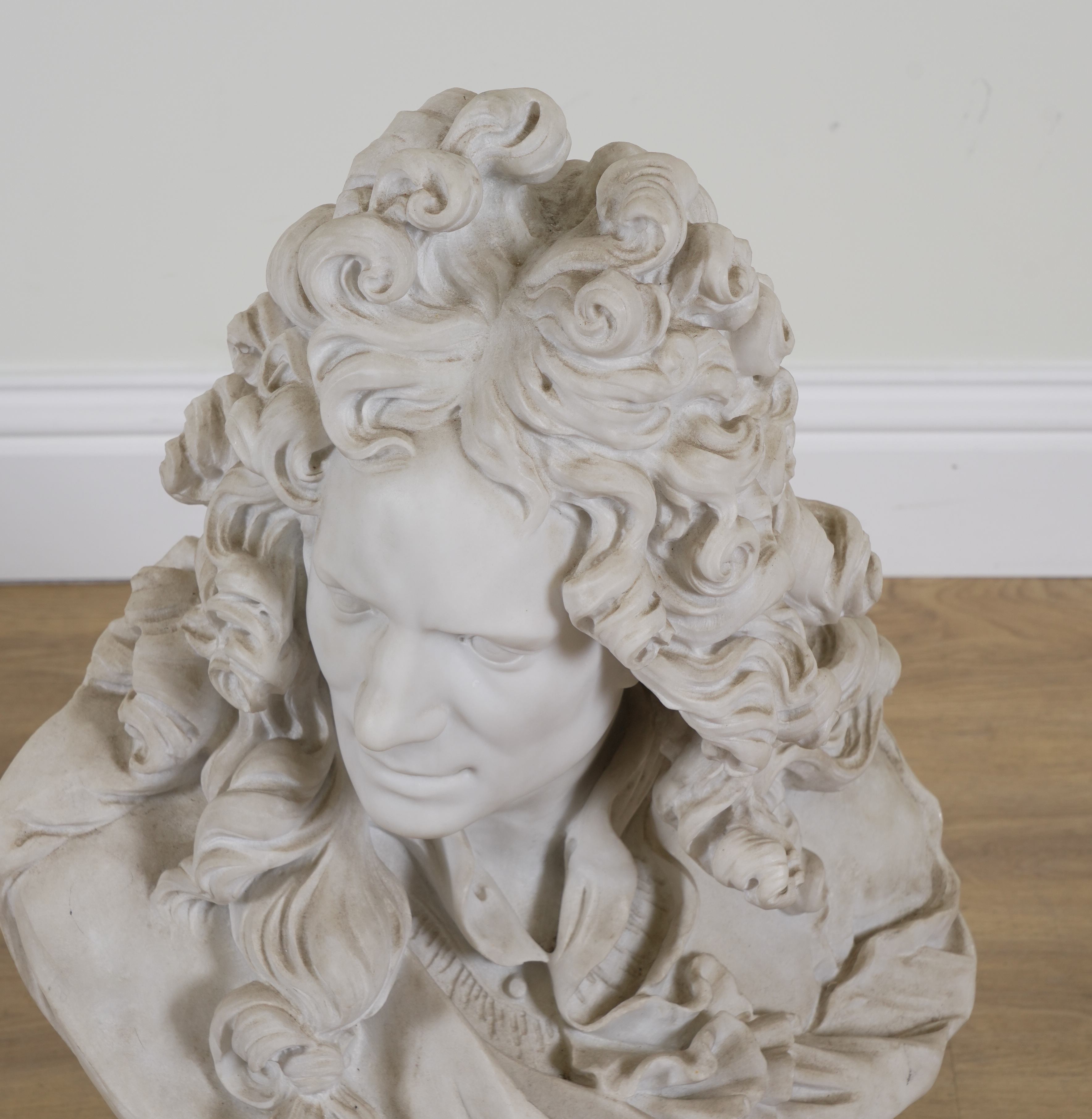 AFTER JEAN-JACQUES CAFFIERI: A CARVED MARBLE BUST OF CORNEILLE VAN CLEVE - Image 3 of 5