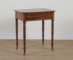 A REGENCY ROSEWOOD BANDED MAHOGANY TWO DRAWER SIDE TABLE