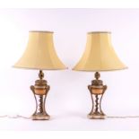 A PAIR OF LOUIS XVI STYLE GILT-METAL MOUNTED ALABASTER ANTHENIENNE TABLE LAMPS (2)