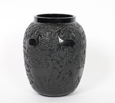 `BICHES'. A LALIQUE BLACK GLASS VASE