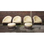 A SET OF FOUR SLATTED HARDWOOD TUB BACK GARDEN CHAIRS (6)