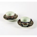 A WORCESTER BLUE-GROUND TEACUP AND SAUCER (4)