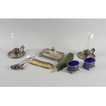 A SILVER RECTANGULAR INKSTAND AND FURTHER ITEMS (QTY)