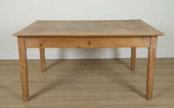 A VICTORIAN PINE PLANK TOP KITCHEN TABLE