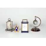 MATTHEW NORMAN: A BLUE ENAMELLED CARRIAGE CLOCK, WITH TWO FURTHER CLOCKS AND A POCKET WATCH...