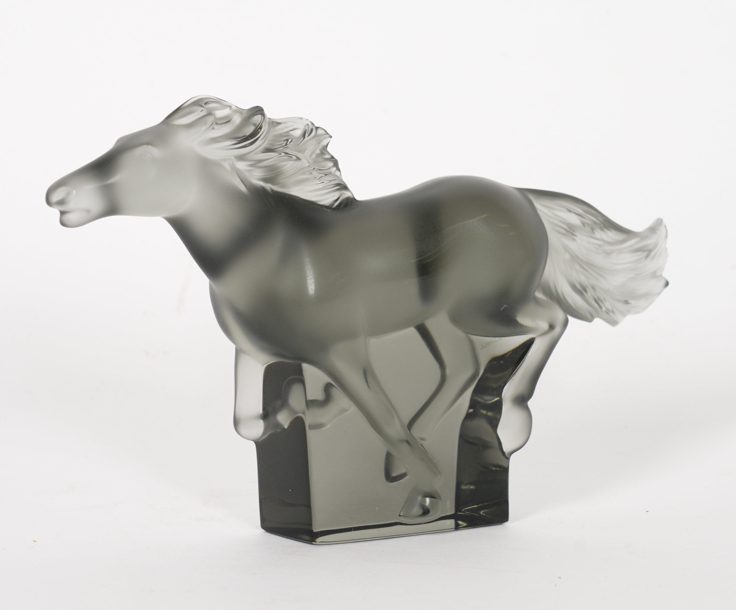A LALIQUE `KAZAK' GREY GLASS HORSE