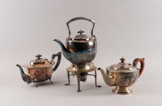 A SILVER TEAPOT AND TWO PLATED ITEMS (3)