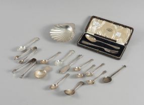 A VICTORIAN SILVER BUTTER SHELL AND KNIFE AND FURTHER SILVER (QTY)