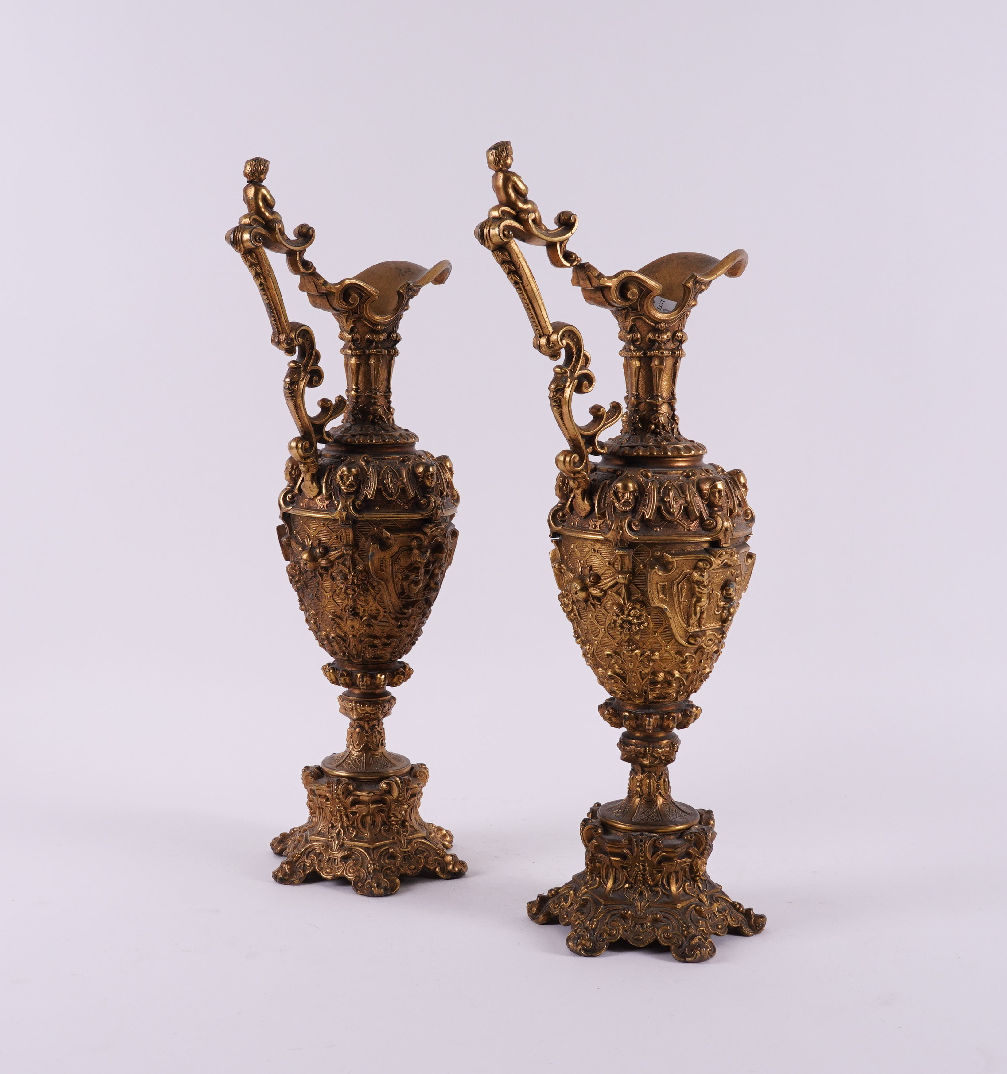 A PAIR OF LATE VICTORIAN GILT-METAL ORNAMENTAL EWERS (2) - Image 2 of 4