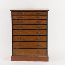 A LATE 19TH CENTURY FIGURED ASH AND PINE EIGHT DRAWER COLLECTORS CHEST
