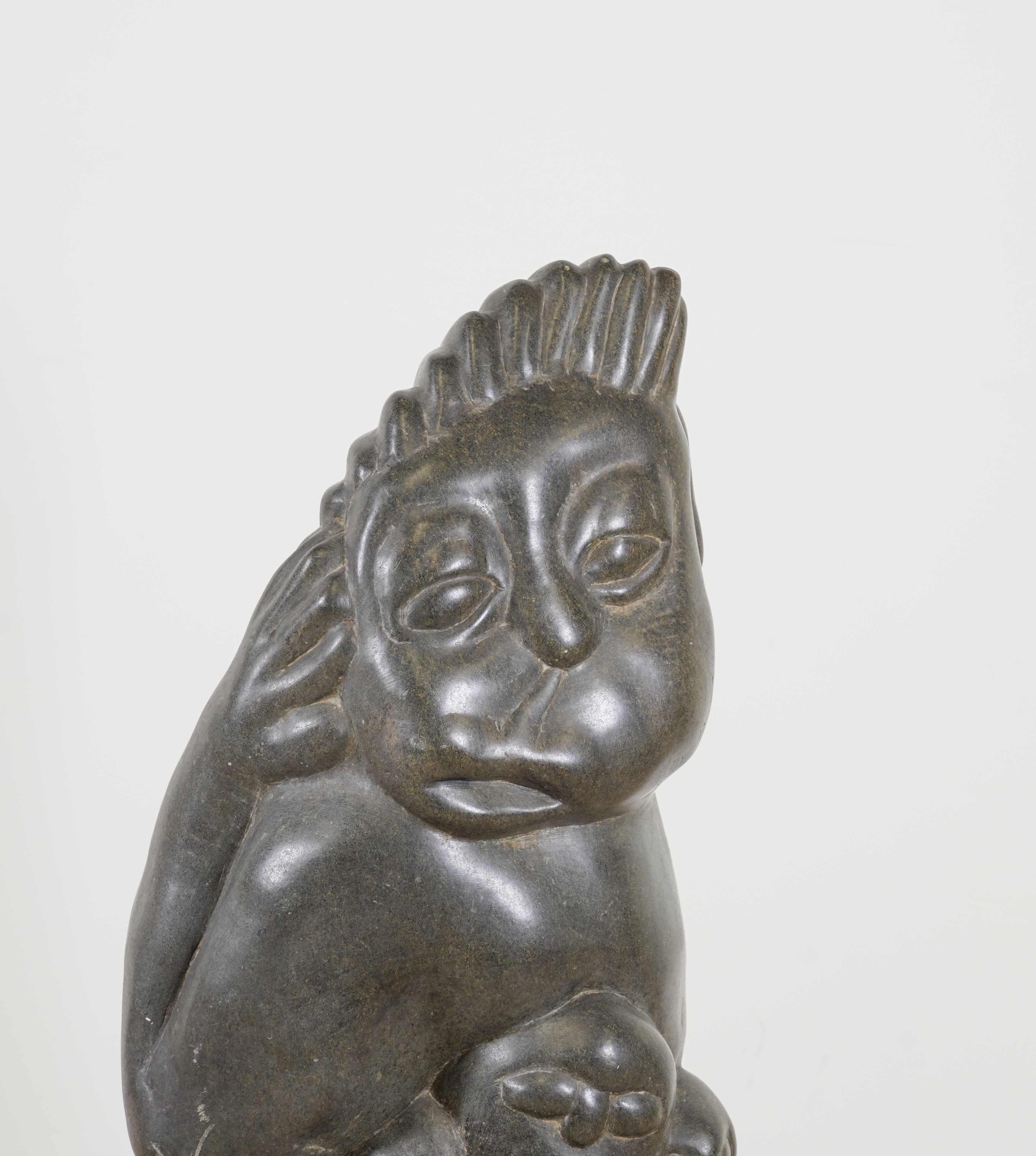 THOMAS MU (ZIMBABWE): A GREEN SERPENTINE STONE SHONA SCULPTURE OF A MOTHER AND CHILD WITH ANIMALS - Image 13 of 13