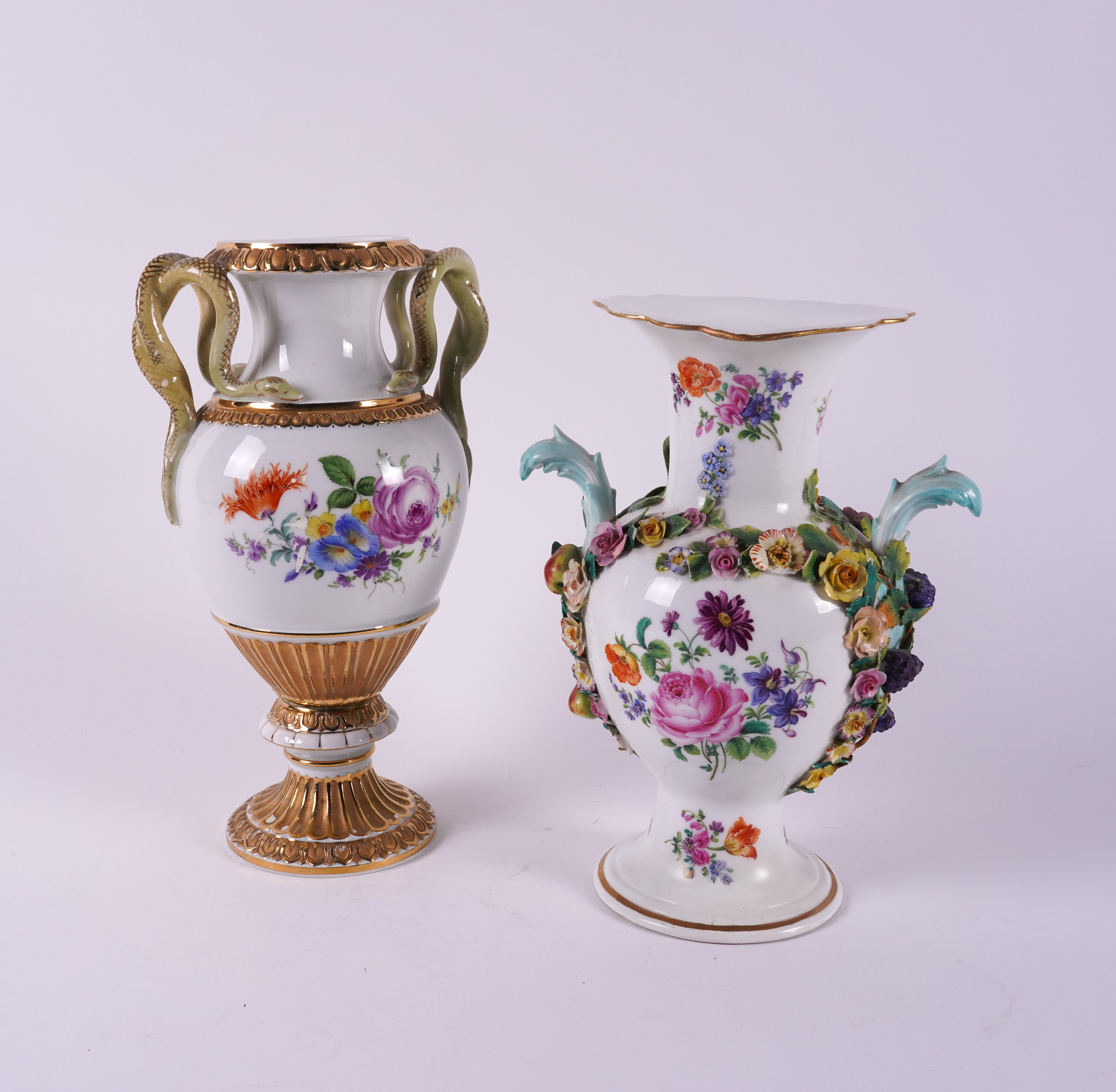 TWO MEISSEN PORCELAIN TWO-HANDLED VASES (2) - Image 5 of 5