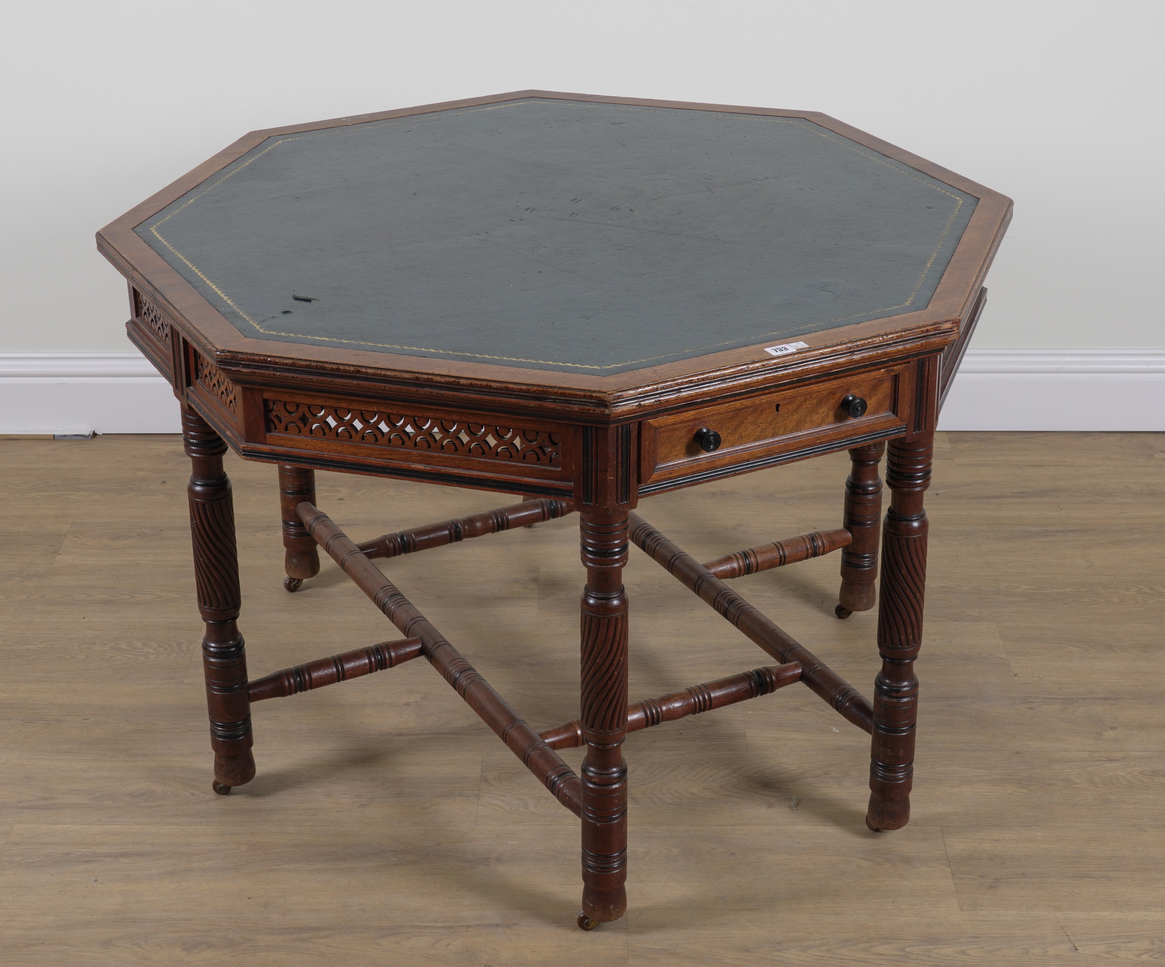 A LATE 19TH CENTURY MAHOGANY OCTAGONAL TWO DRAWER CENTRE TABLE - Image 6 of 9