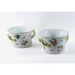 A PAIR OF HEREND `MARKET GARDEN' PATTERN OZIER MOULDED TWO-HANDLED JARDINIERES (2)