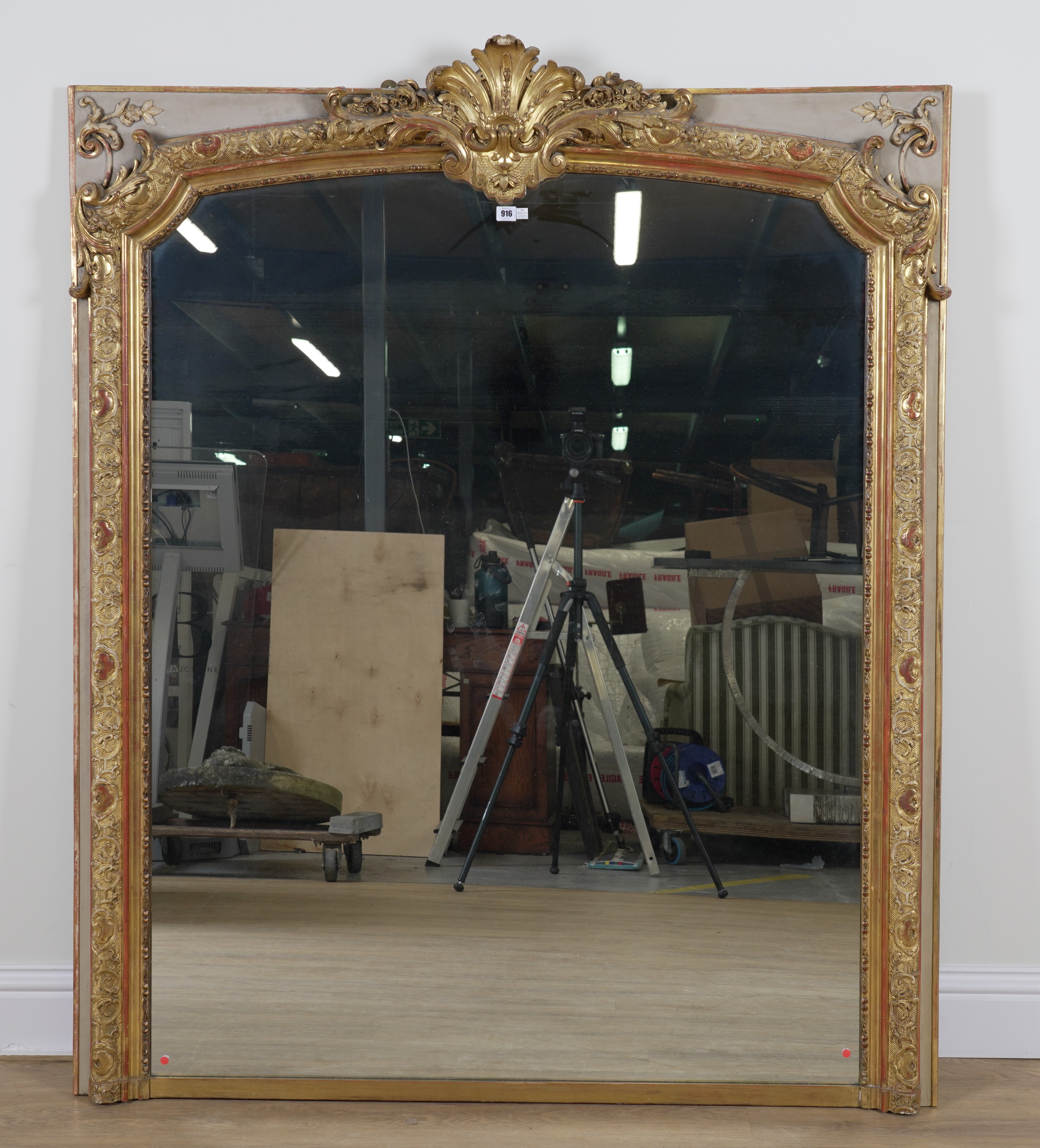A 19TH CENTURY FRENCH CREAM PAINTED PARCEL GILT FRAMED OVERMANTEL MIRROR - Image 2 of 3
