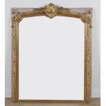 A 19TH CENTURY FRENCH CREAM PAINTED PARCEL GILT FRAMED OVERMANTEL MIRROR