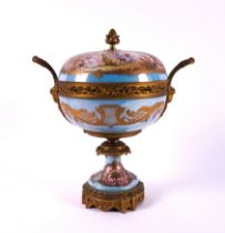 A SEVRES STYLE GILT-METAL MOUNTED TWO- HANDLED FOOTED BOWL AND COVER (2)