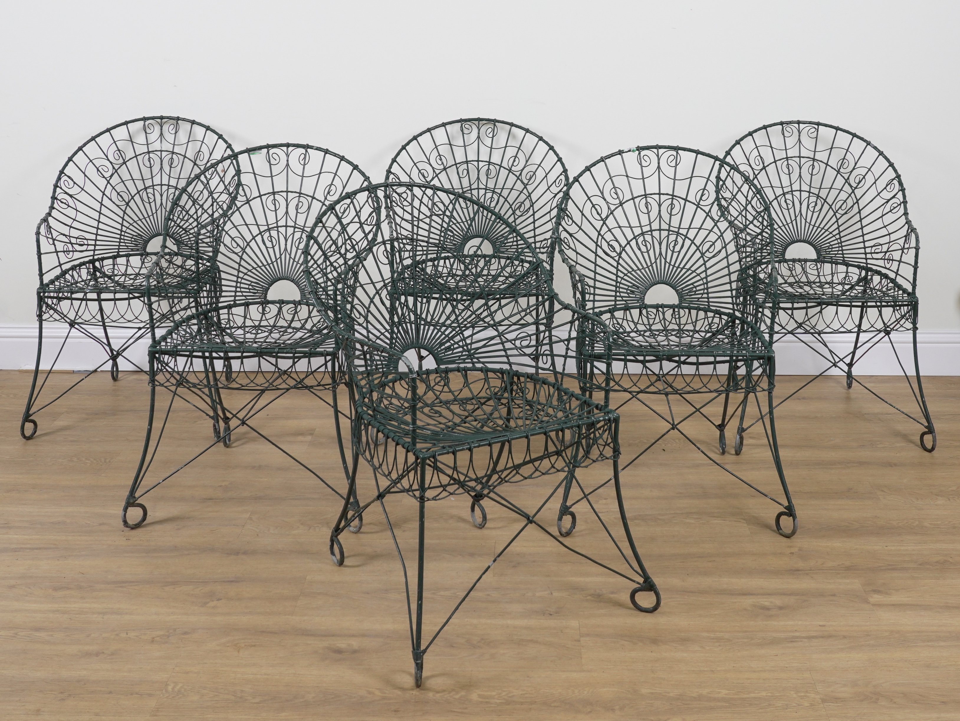 A SET OF SIX EARLY 20TH CENTURY GREEN PAINTED WIREWORK GARDEN CHAIRS (6) - Image 2 of 2