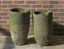 A PAIR OF LAVA STONE SMELTING POTS (2)