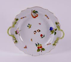 A LARGE HEREND `MARKET GARDEN' PATTERN OZIER MOULDED TWO-HANDLED CIRCULAR DISH OR STAND