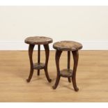 LIBERTY & CO; A PAIR OF FLORAL CARVED CIRCULAR SIDE TABLES (2)