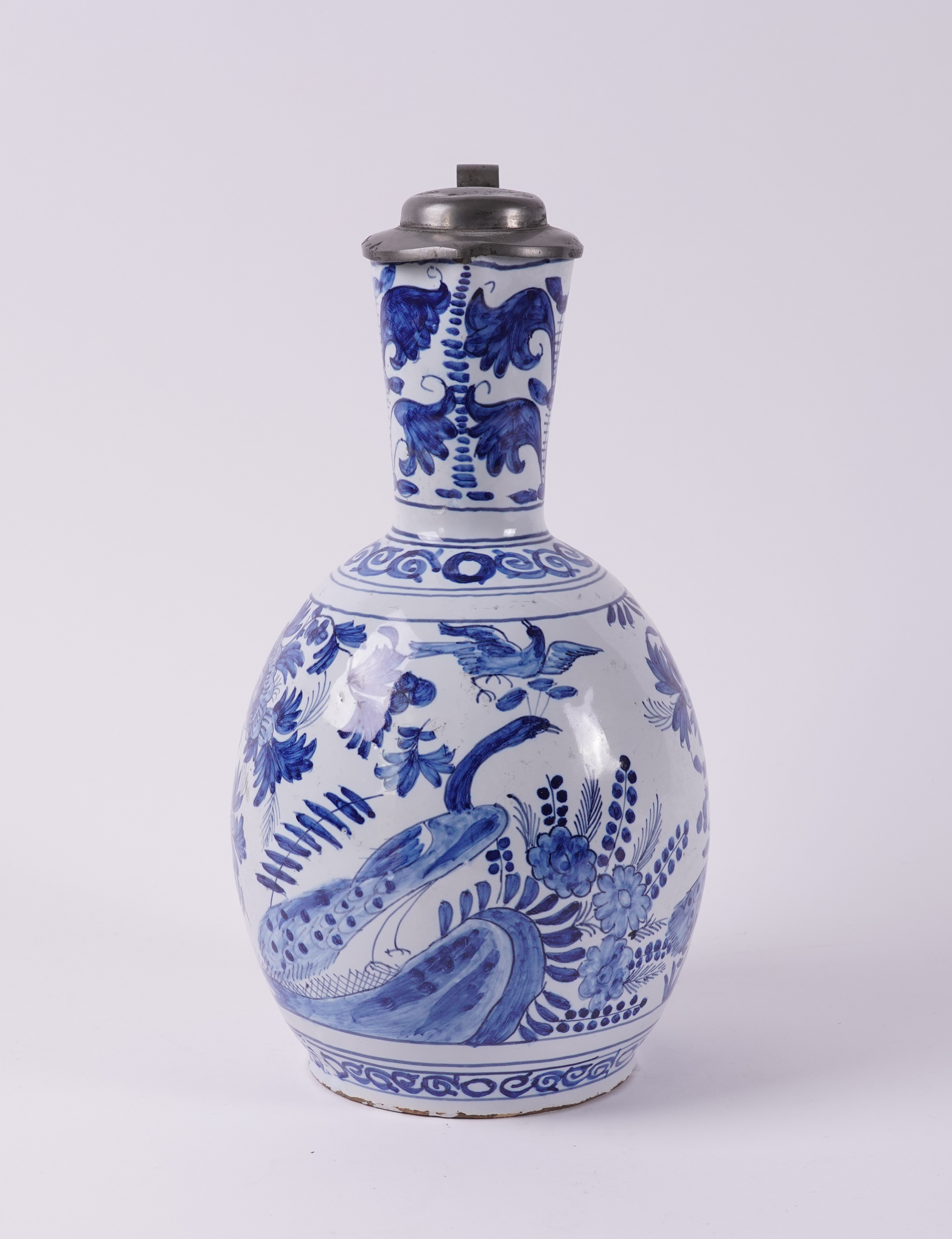 A DUTCH DELFT PEWTER MOUNTED BLUE AND WHITE JUG - Image 2 of 6