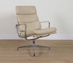 HERMAN MILLER; A CREAM LEATHER AND CHROME SOFT PAD HIGHBACK CHAIR