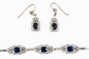 A SAPPHIRE AND DIMAOND BRACELET AND MATCHING EARRING