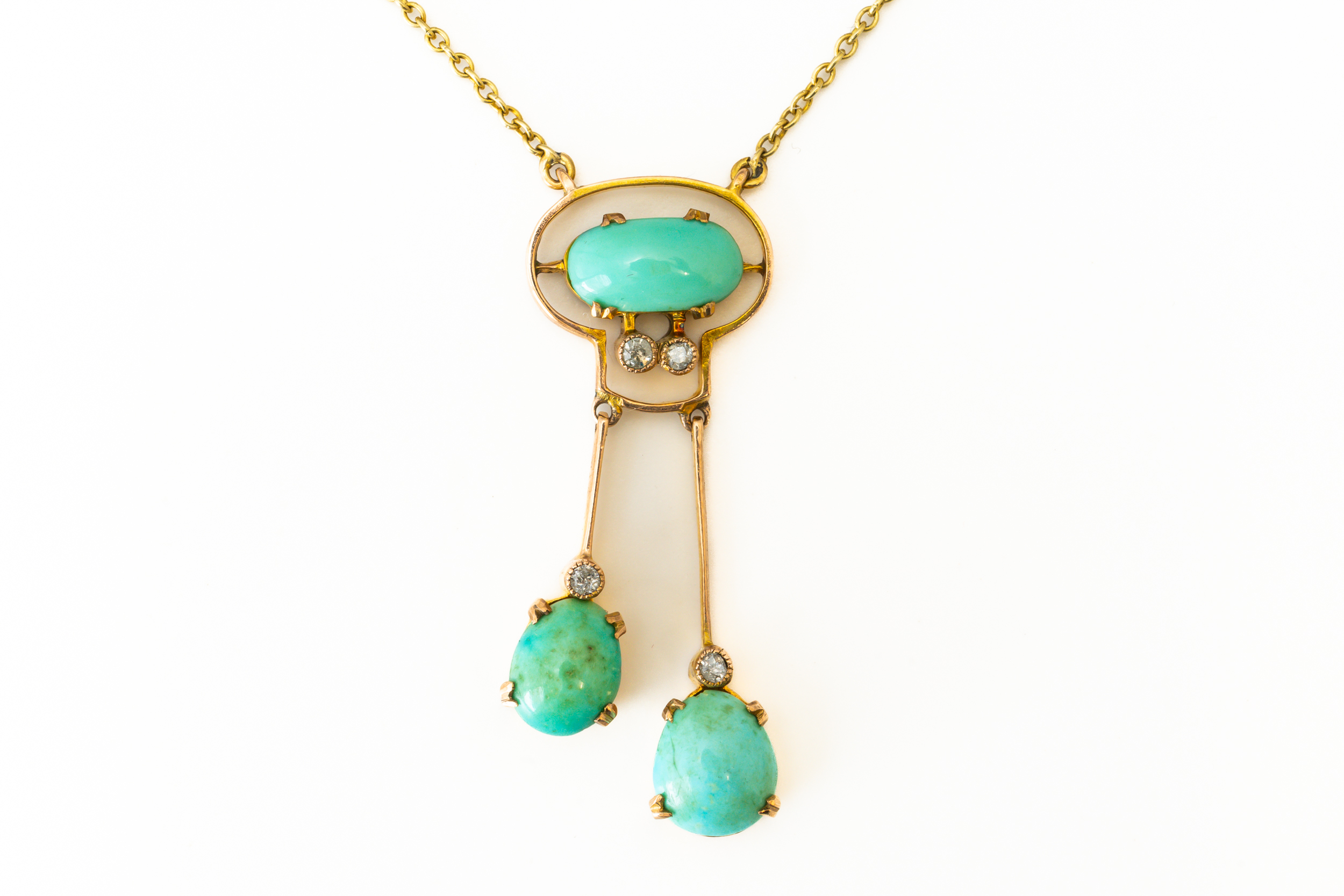 AN EDWARDIAN DIAMOND AND TURQUOISE NECKLACE - Image 2 of 4