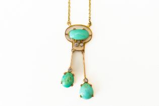 AN EDWARDIAN DIAMOND AND TURQUOISE NECKLACE