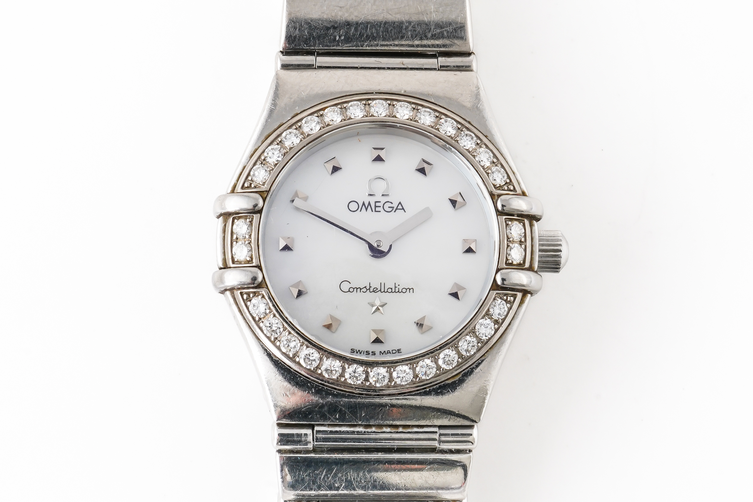 A LADY'S STEEL OMEGA CONSTELLATION WRISTWATCH