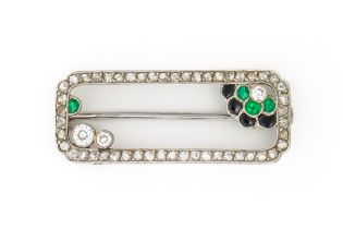 AN ART DECO DIAMOND, PASTE AND ONYX BROOCH