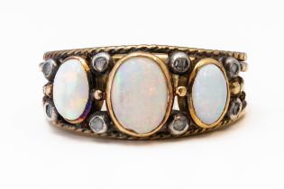 AN OPAL AND DIAMOND RING