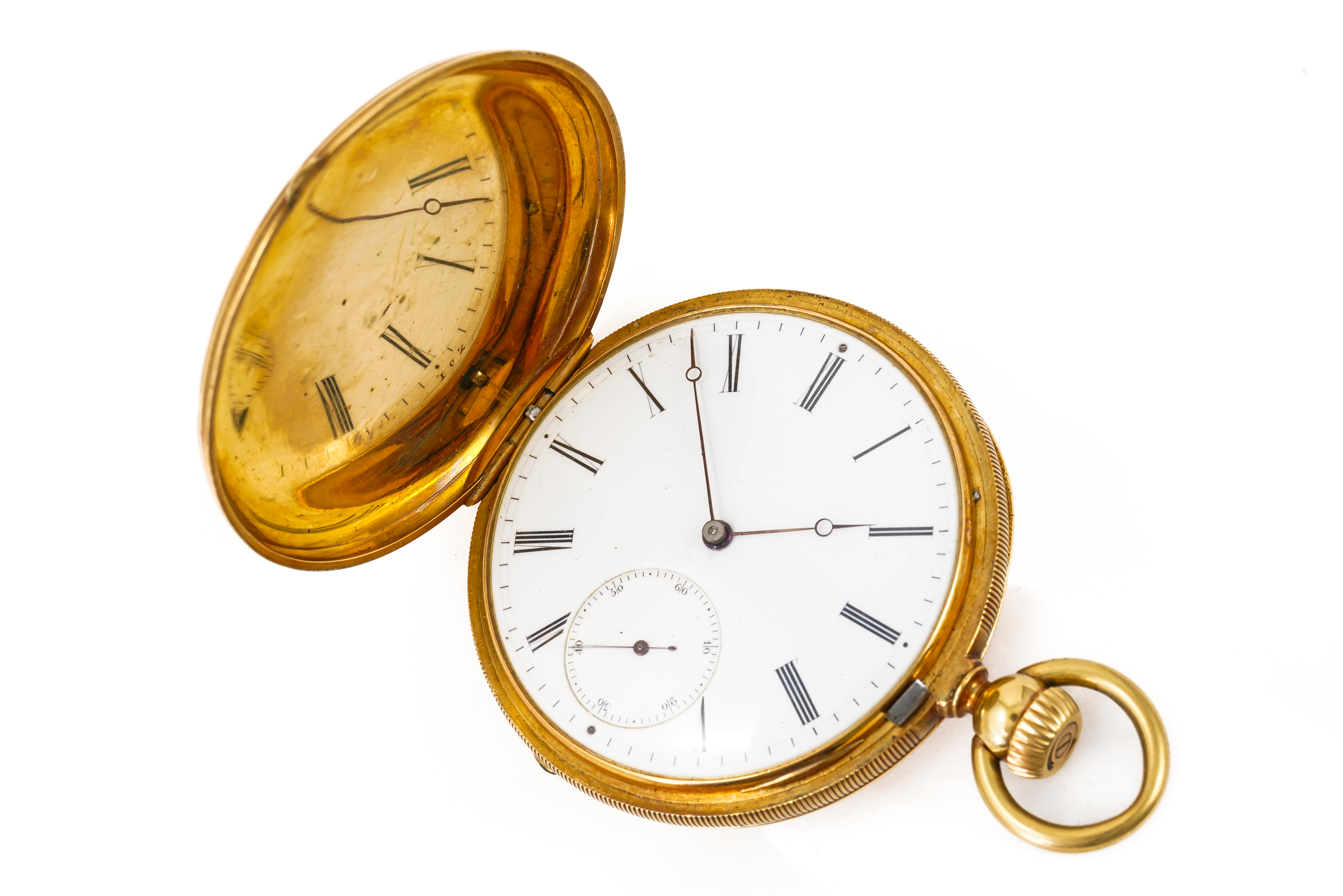 A GOLD CASED, KEYLESS WIND HUNTING CASED POCKET WATCH - Image 2 of 5