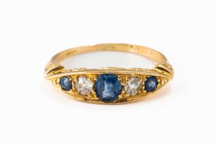 A SAPPHIRE AND DIAMOND FIVE STONE RING