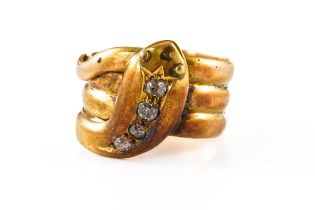 AN 18CT GOLD AND DIAMOND SNAKE RING