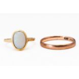 A SINGLE STONE OPAL RING AND A WEDDING BAND (2)